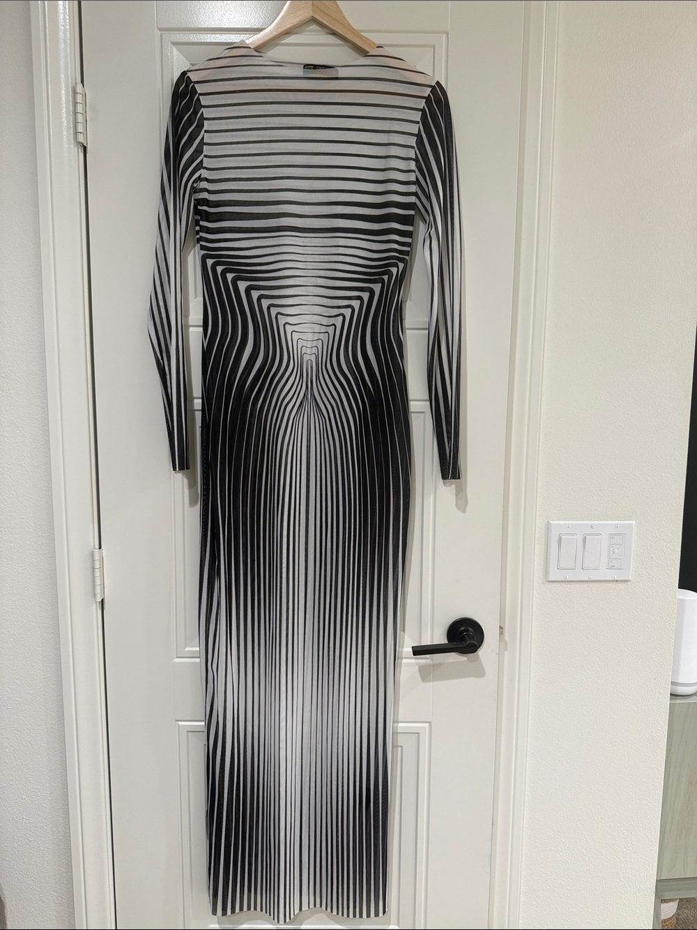 Finesse Black and White Striped Illusion Long Sleeve Maxi Dress